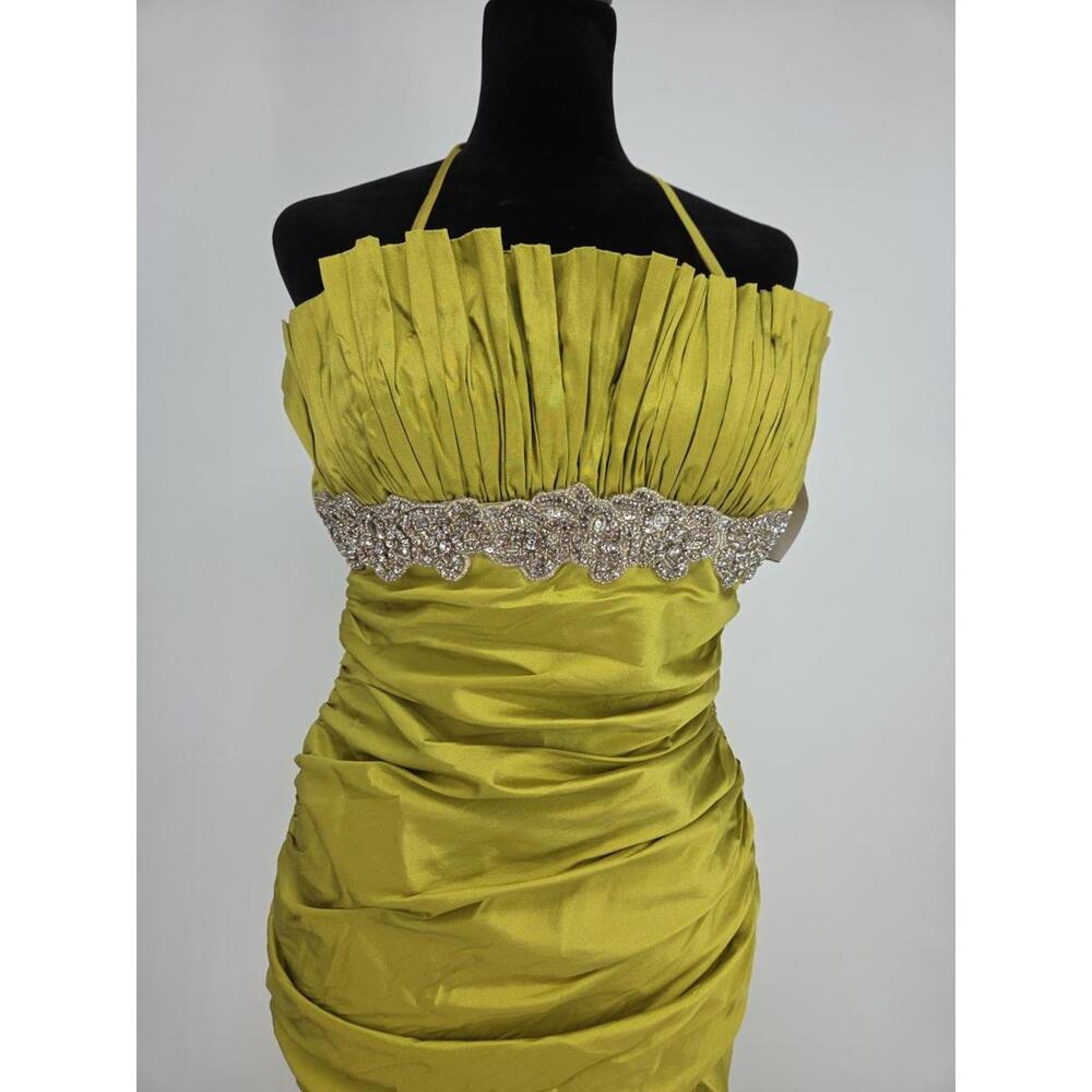 Vintage Nicole Bakti Silk Mermaid Gown‎ Green Small Strapless Rhinestone Waist